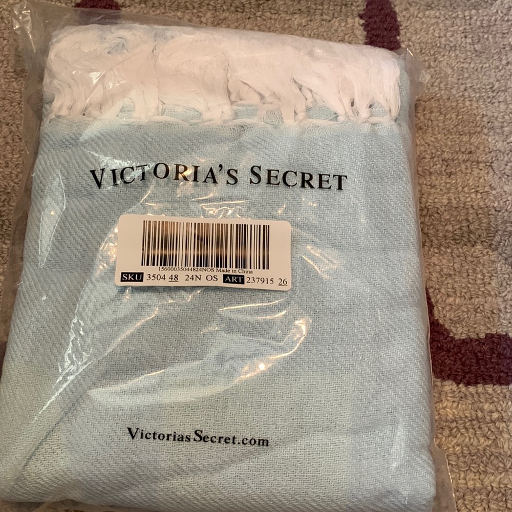 Victoria’s Secret Beach Blanket- Light Blue/White Fringe